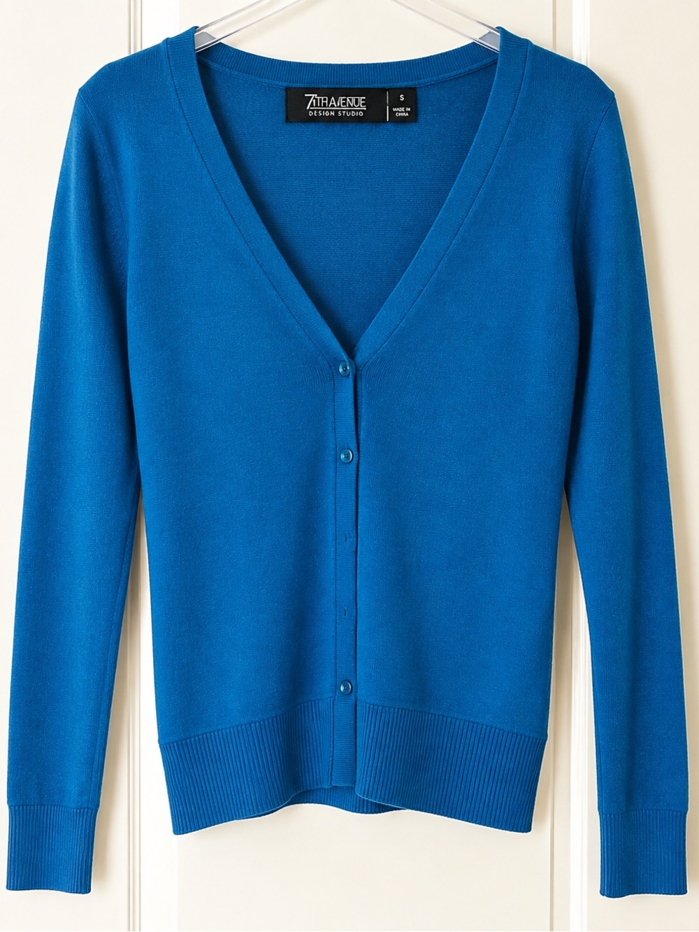7th Avenue Design Studio Teal Blue V-Neck Button-Front Cardigan Sweater Small